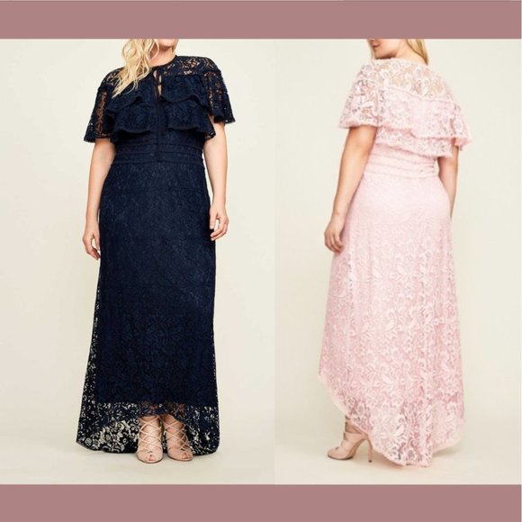 NEW $508 Tadashi Shoji [ PLUS SZ 20W ] Aileen High Low‎ Lace Gown in Blue - Picture 1 of 12